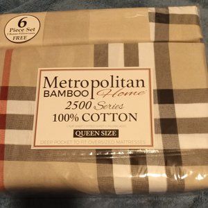 Sheet Set Queen Metropolitan 6 Piece Bamboo 100% Cotton Multicolor New